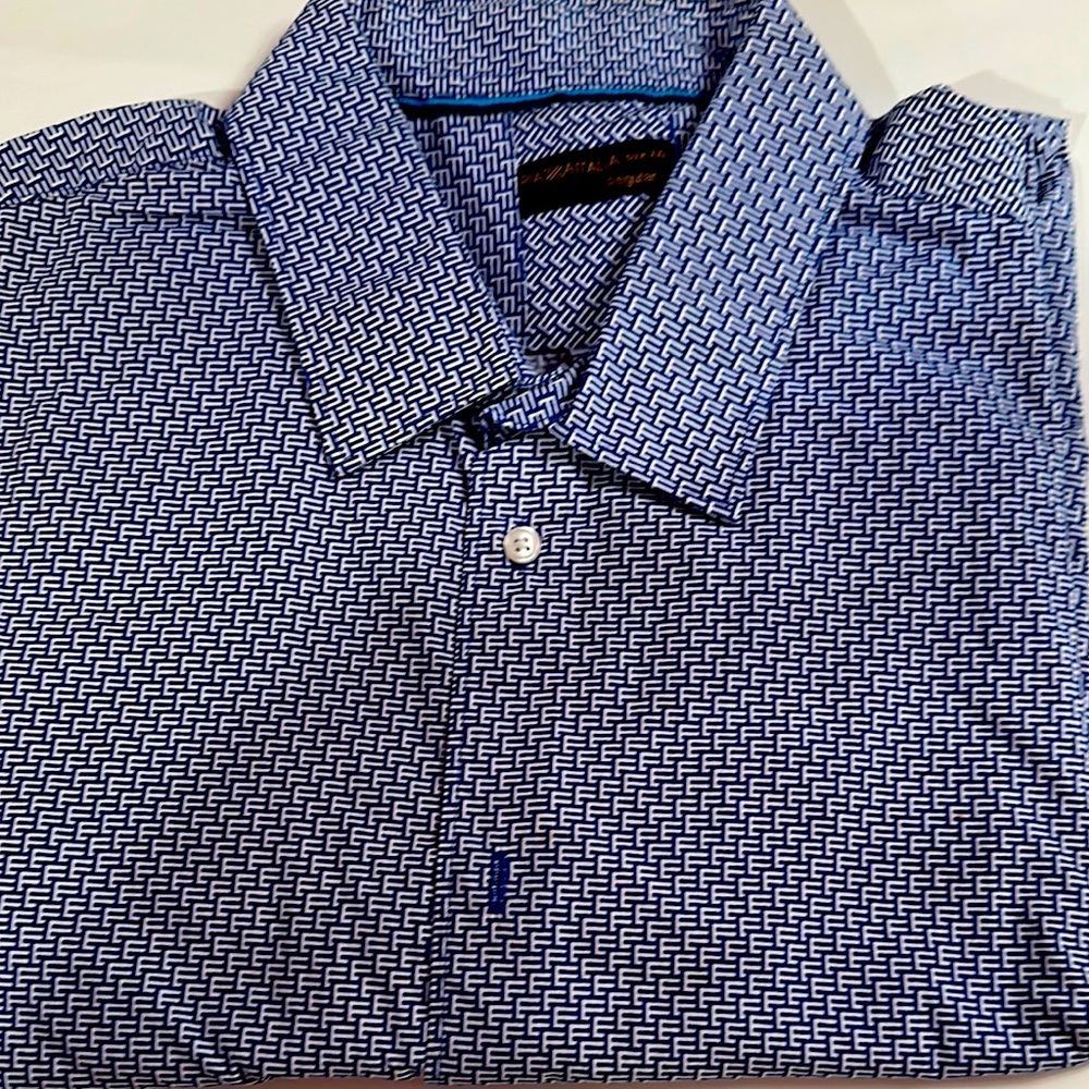 Blue Casual Button Down Shirt with Micro-Dot Pattern